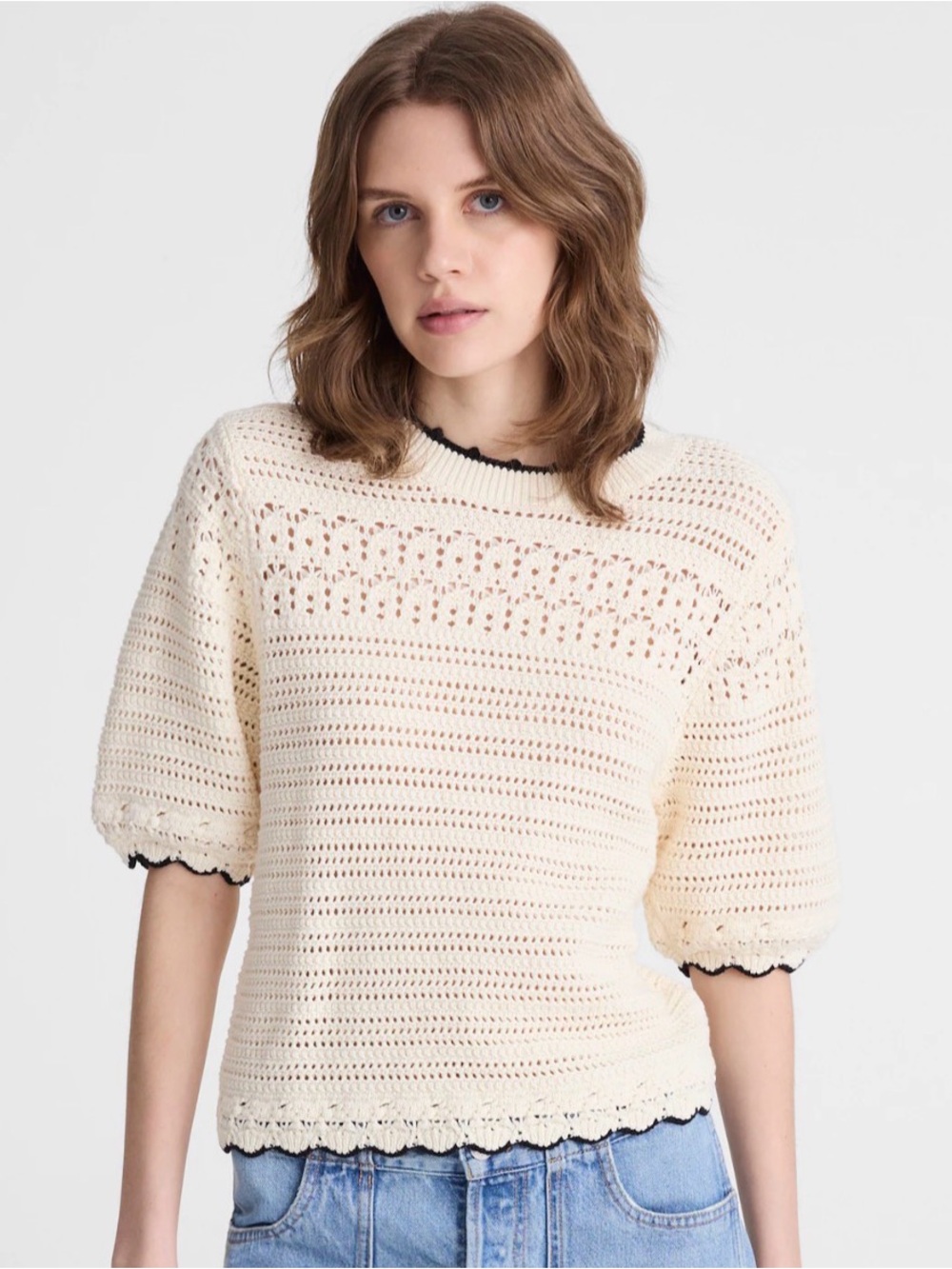 EUC | Madewell Textured Sweater Shirt in 100% Cotton | Size Small | Cream-Black